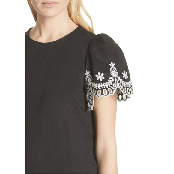 Kate Spade Black Floral Embroidered Cotton Shift Mini Dress Small Short Sleeve - Picture 6 of 7